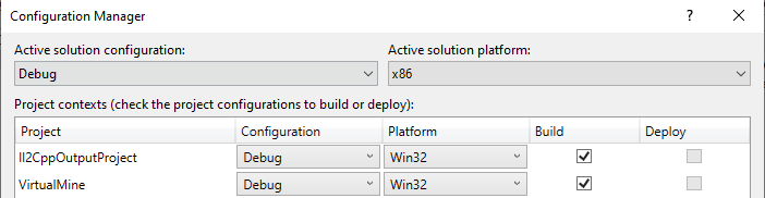 部署選項列灰顯,沒有要部署的平臺選項 - Visual Studio 2022、Hololens 1、Unity 2021