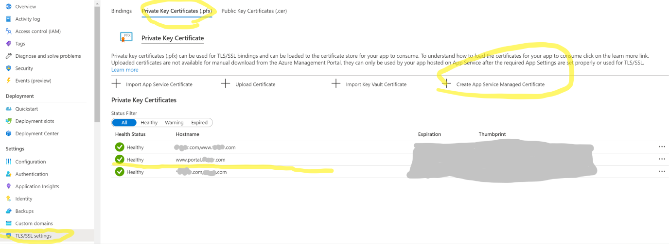 帶有 www SSL 系結錯誤的子域:嘗試為 Azure Web App 添加 SSL 系結時沒有證書
