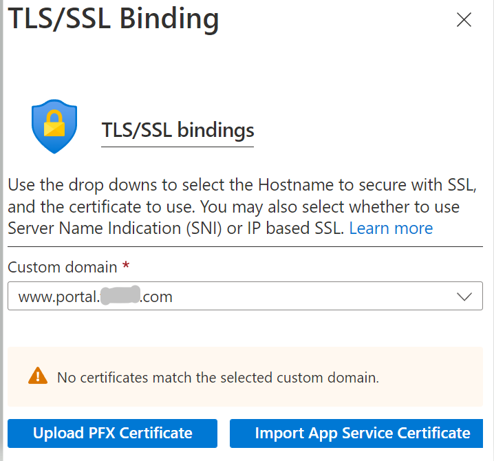 帶有 www SSL 系結錯誤的子域:嘗試為 Azure Web App 添加 SSL 系結時沒有證書