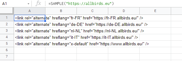 獲取具有 @hreflang 屬性的完整 <link> 標記的 IMPORTXML 的 Xpath 是什么