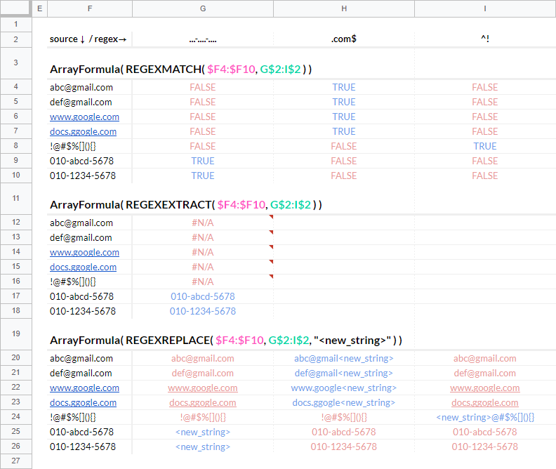 Google 表格中的 REGEXEXTRACT 和 ARRAYFORMULA