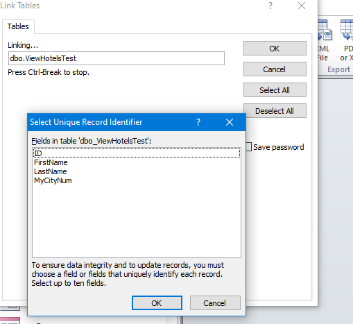 Access VBA 在 SQL Server 視圖上創建索引總是創建主鍵