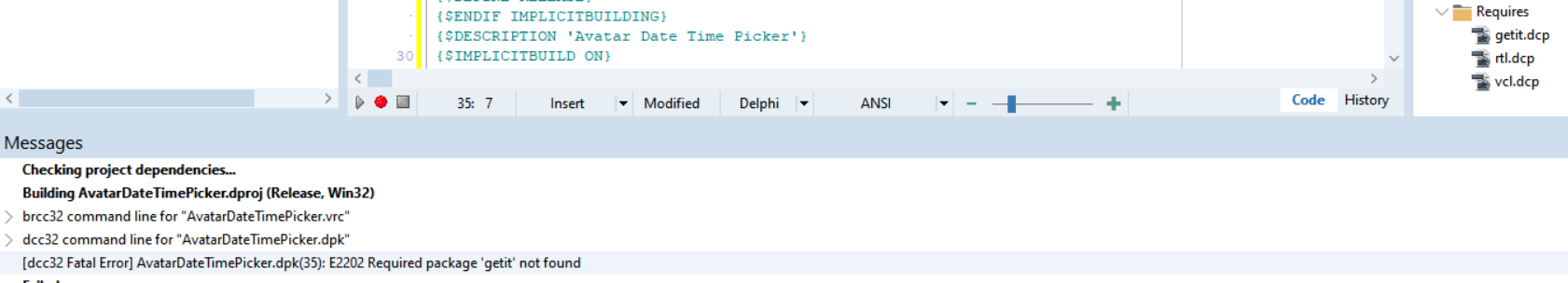 Delphi 10.4 軟體包:“添加 getit。getit 包含隱式單位 %s。”