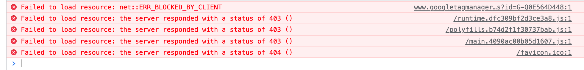 加載資源失敗：服務器回應runtime.js main.js和polyfills.js的狀態為403()，