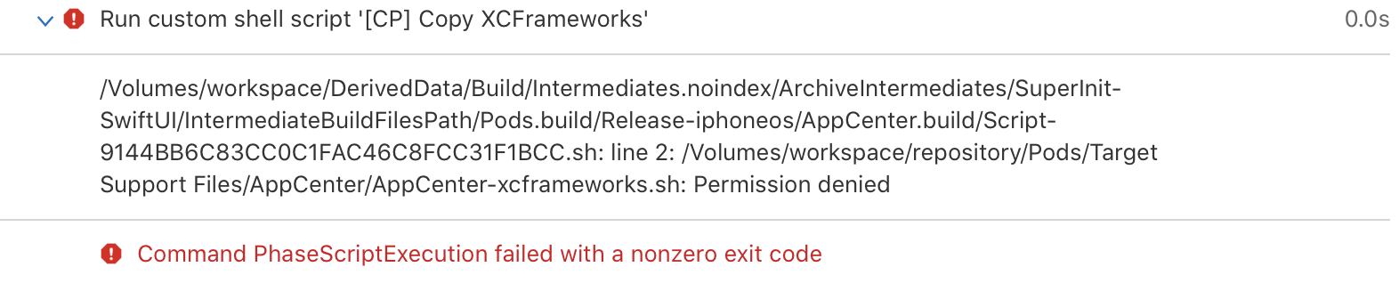 帶有 CocoaPods shell 腳本的 Xcode Cloud 專案在本地構建,但在云上失敗