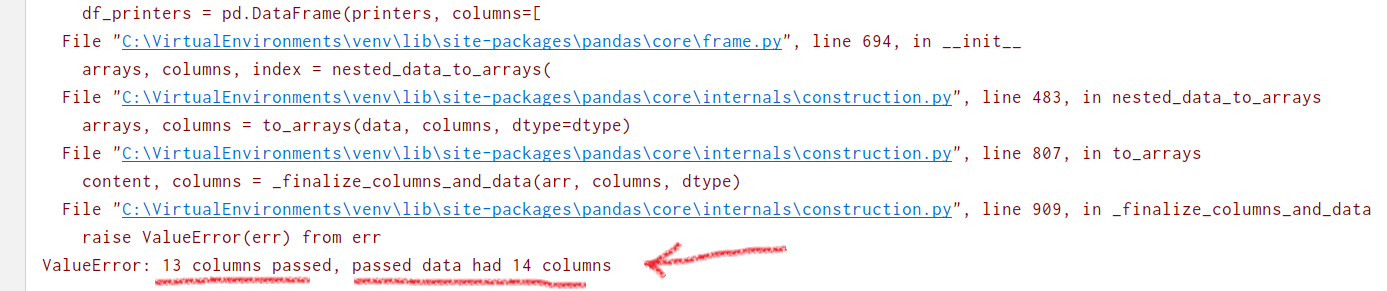 Python pandas DataFrame 列和傳遞的資料似乎大小不同，但沒有