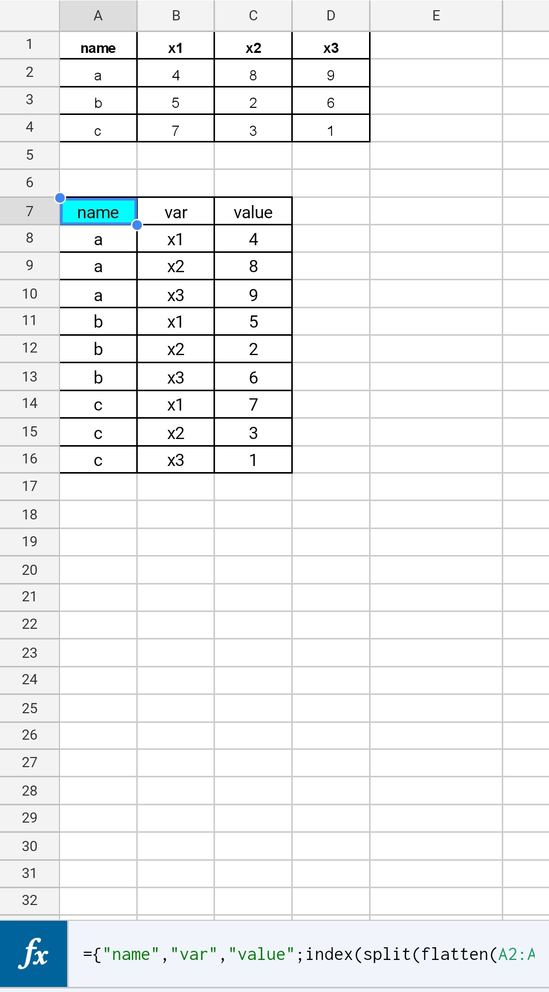 轉換電子表格(Excel 或 Google 表格)中的資料,以便每 N 行自動填充