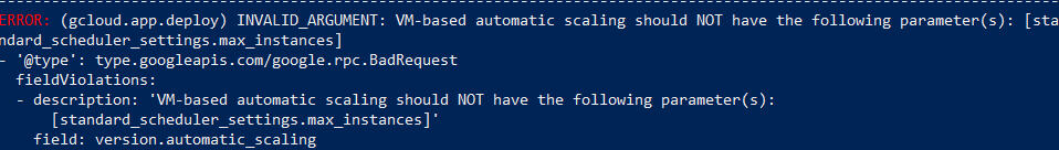 基于 VM 的自動縮放不應具有以下引數。standard_scheduler_settings.max_instances