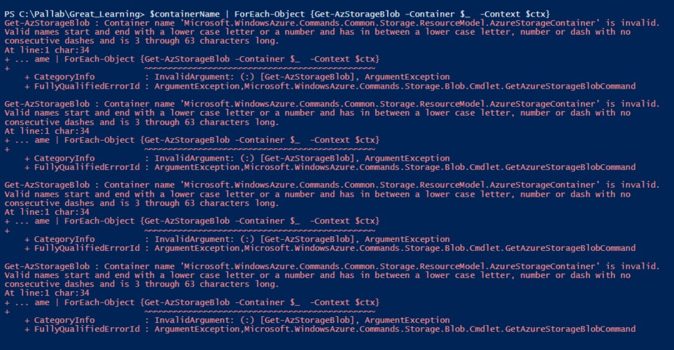 使用 powershell 在 Azure 中顯示來自多個存盤容器的所有 blob