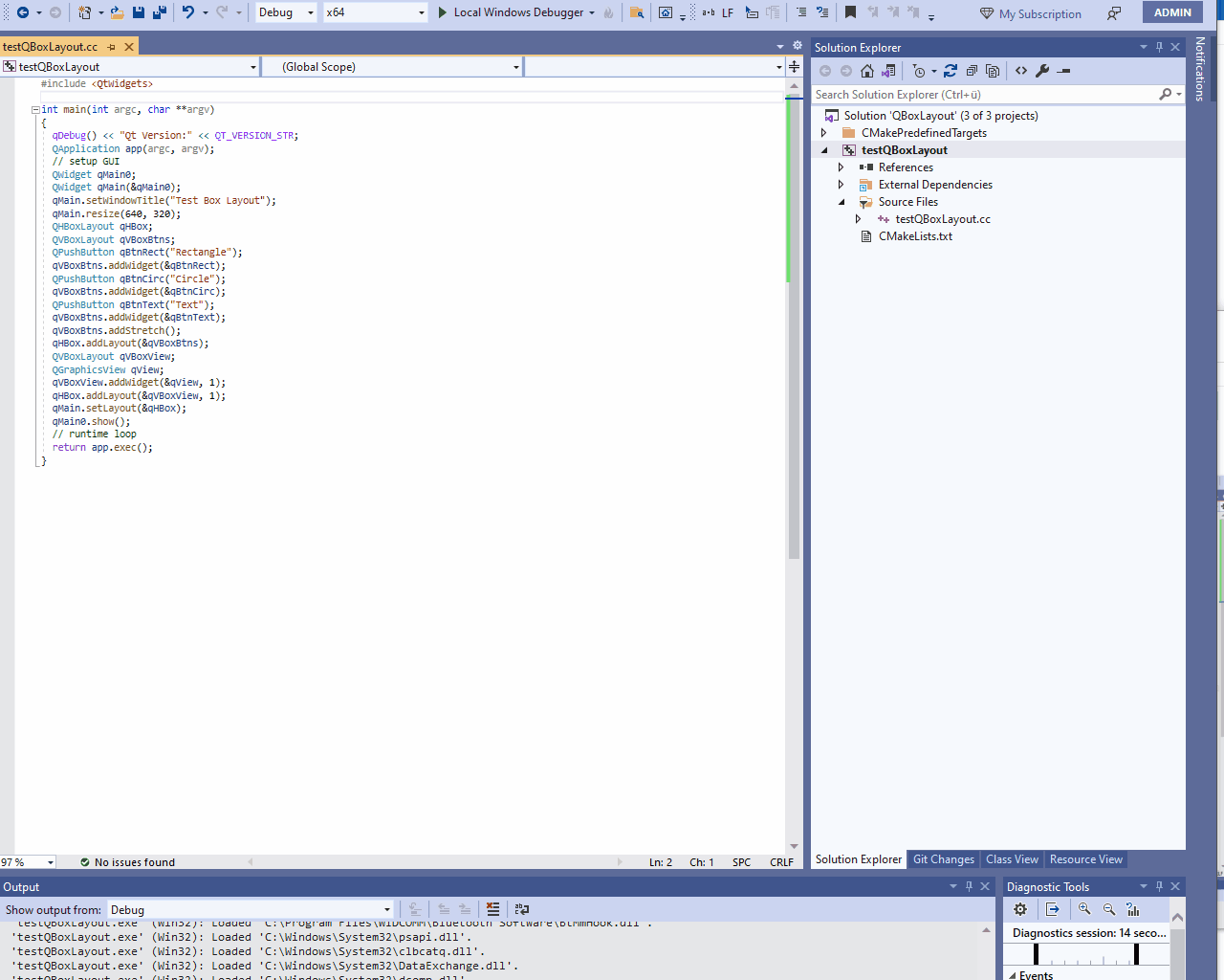 帶有布局、QPushButton 和 QGraphicsItem 的 Qt 應用程式