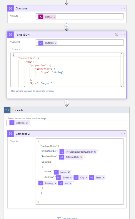 Azure 邏輯應用從單獨接收的 xml 創建 JSON 陣列