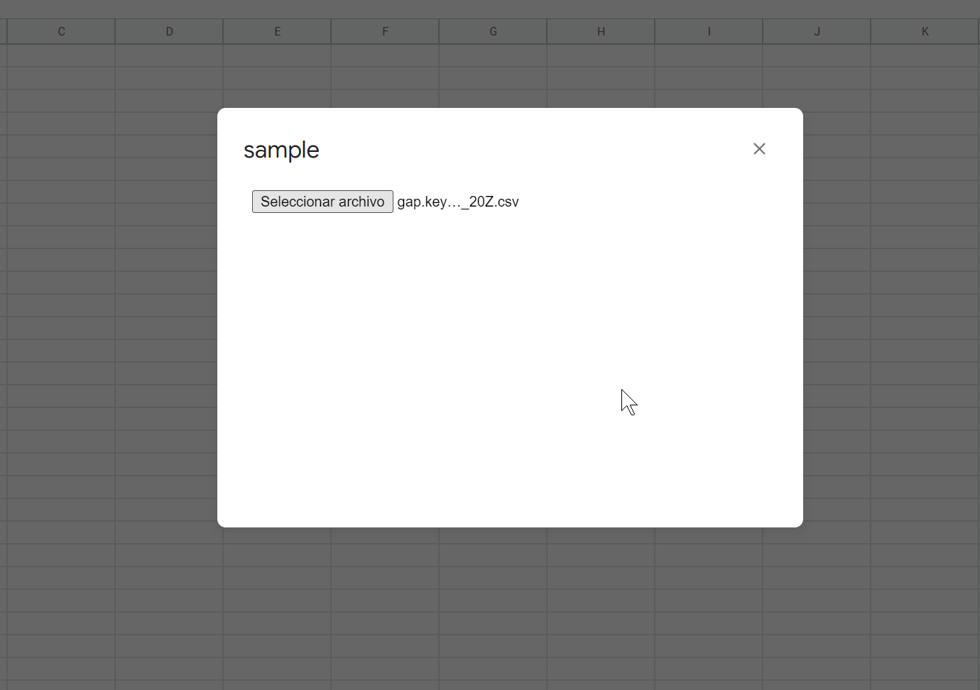 Google 表格匯入 CSV 彈出視窗