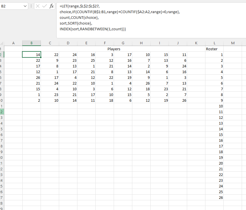 在 Excel 中以公式方式填充沒有水平（行）或垂直（列）重復的陣列（表）