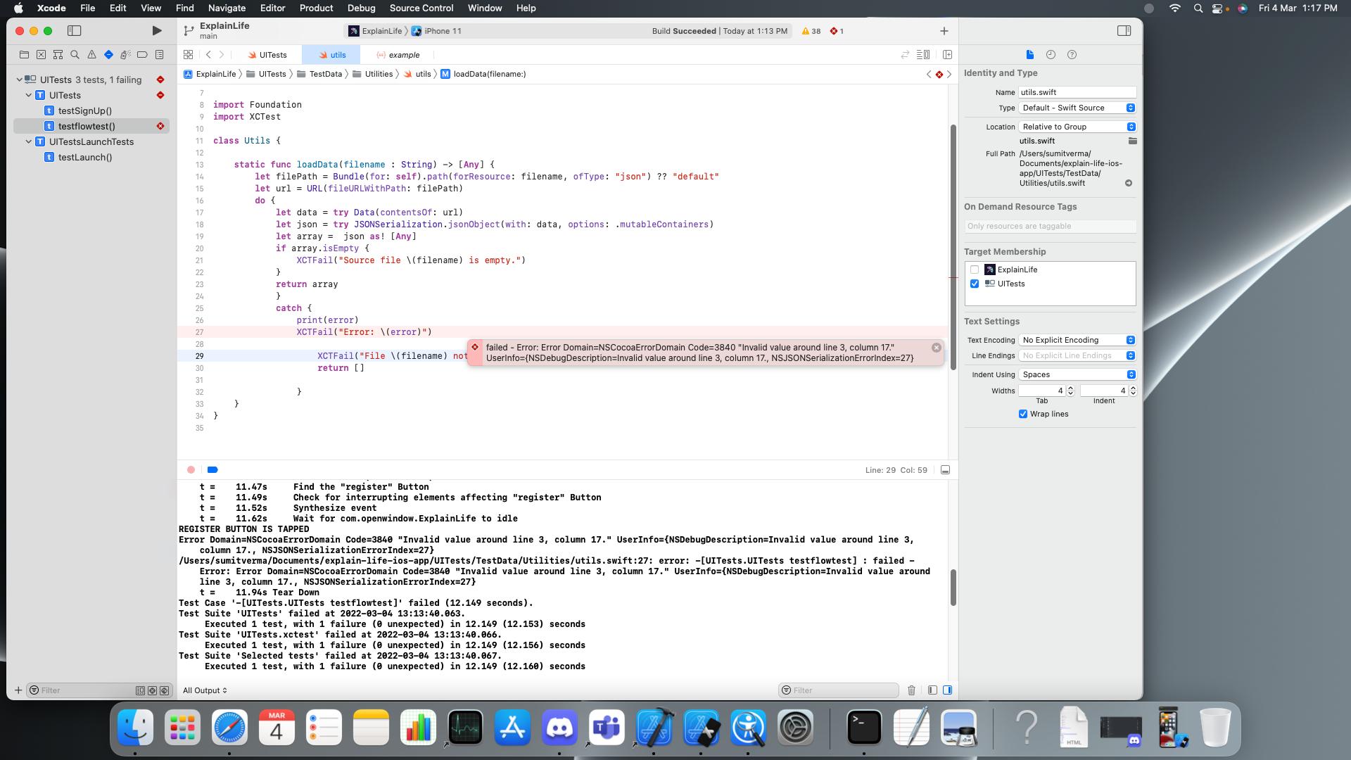 在我的 XCUITest 中決議 JSON 檔案時出現問題