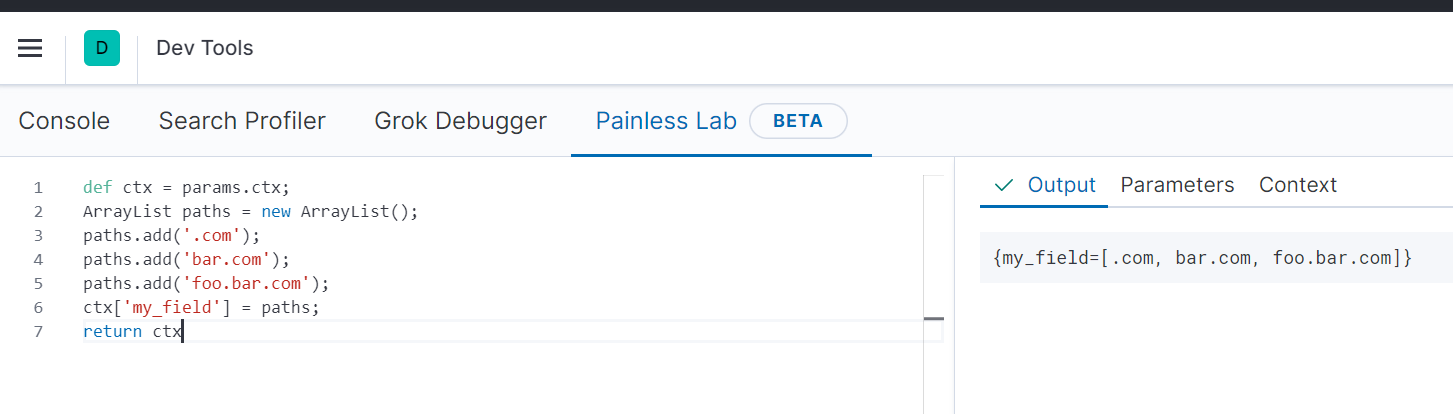 使用 Painless 在 Elastic 檔案上設定硬編碼值