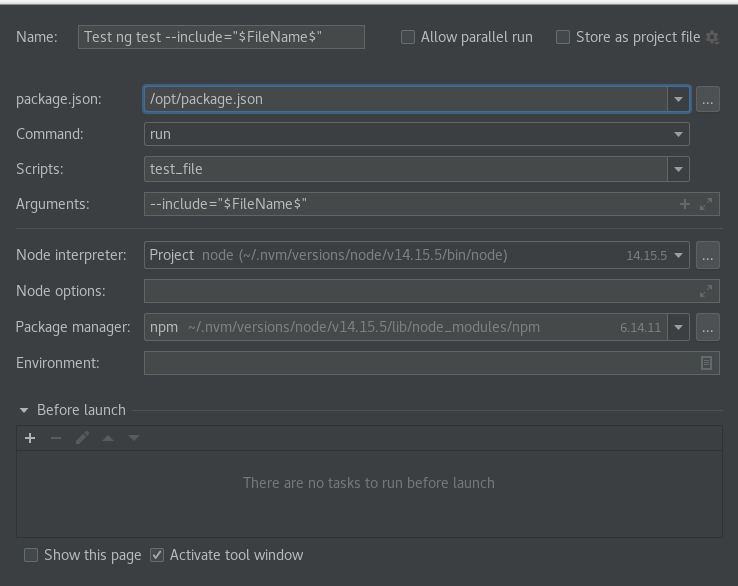 如何配置 IntelliJ 運行/除錯以僅執行當前 *.spec.ts 檔案以進行 ng 測驗？
