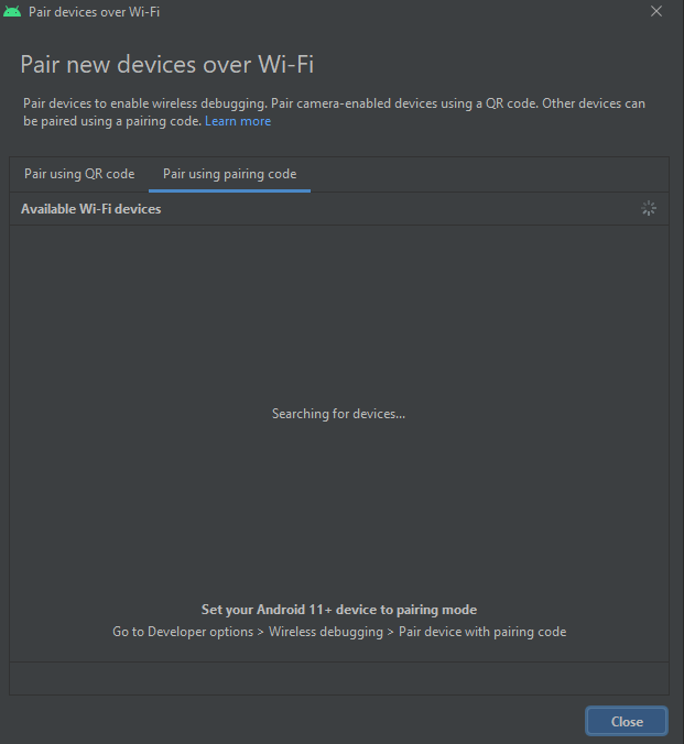 通過wifi配對新設備在android studio bumblebee中不起作用
