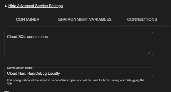 如何在 VSCode 的“在 Cloud Run Emulator 上運行/除錯”構建設定中添加 SQL 連接