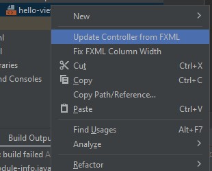 IntellIJ 中 FXML 的“更新控制器”用于 javaFX 專案