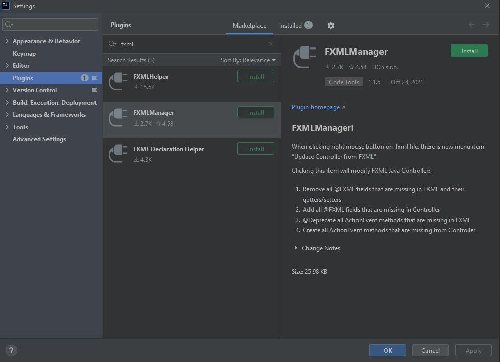 IntellIJ 中 FXML 的“更新控制器”用于 javaFX 專案