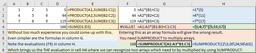 Sumproduct 求和和乘以 2 個矩陣 - 4 列（非標準）