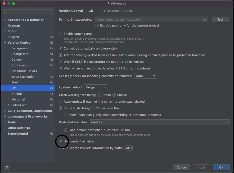 我無法使用 in-IDE git，因為將 android studio 更新為 bumblebee
