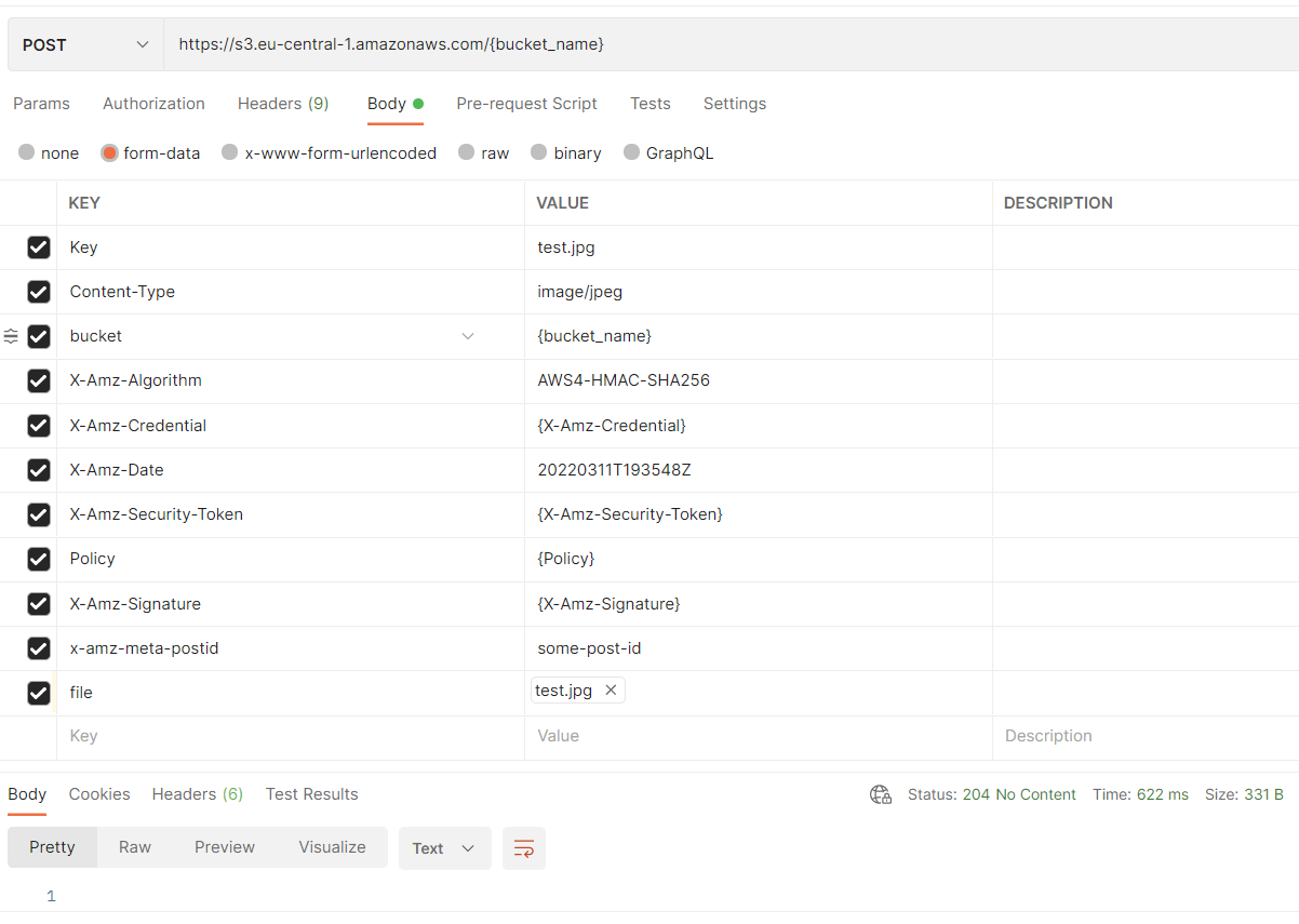 aws presigned post 400 錯誤請求