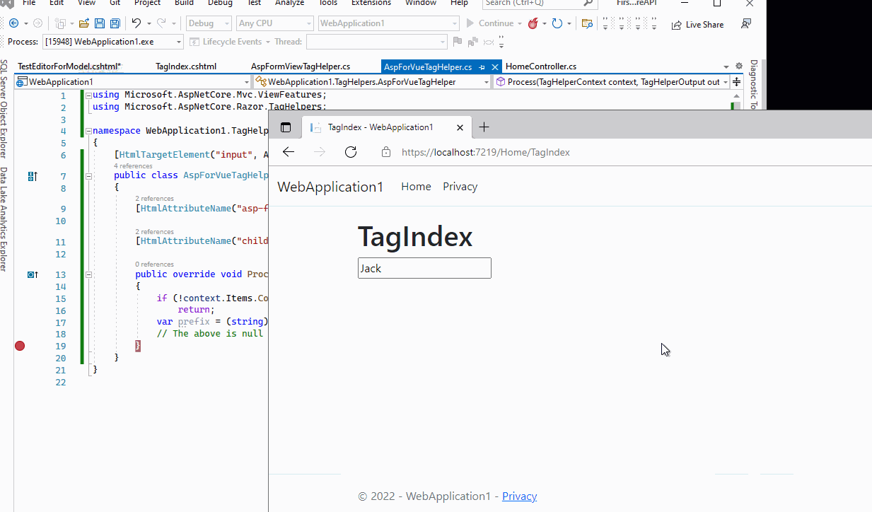 使用編輯器模板時未維護 ASPNET 6 TagHelper 背景關系