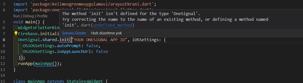 Dart Flutter 沒有為“OneSignal”型別定義方法“init”