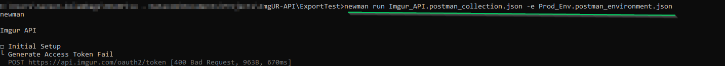 在 cmd 上使用 newman 執行時，使用郵遞員收集檔案匯出 AUth2.0 不記名令牌不起作用