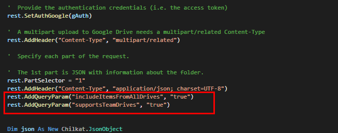 Chilkat VB.net Google Drive 404 使用共享檔案夾ID