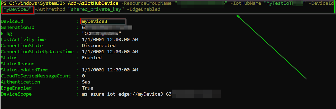 通過 PowerShell 創建的 IotHub 設備未顯示