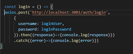 我收到錯誤“POST http://localhost:3001/auth/login 400(錯誤請求)”