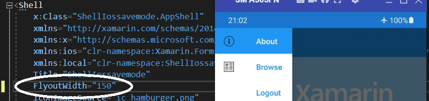 如何在 xamarin forms uwp 中更改 FlyoutPages Drawer 的大小?