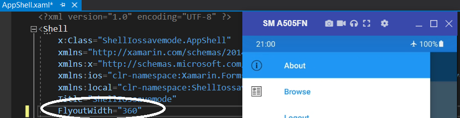 如何在 xamarin forms uwp 中更改 FlyoutPages Drawer 的大小?
