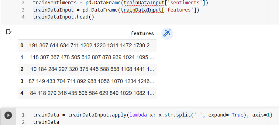 拆分 Numpy 陣列 (800 * x),其中每一行是一串以空格分隔的特征值