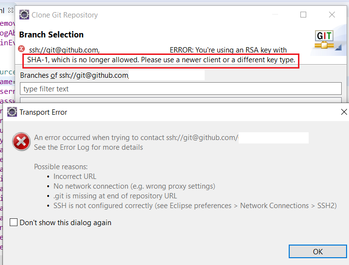 Eclipse/Git：“您正在使用帶有 SHA-1 的 RSA 密鑰，這是不再允許的。請使用較新的客戶端或不同的密鑰型別。”