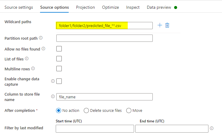 只讀 Azure 資料流源中的特定 csv 檔案