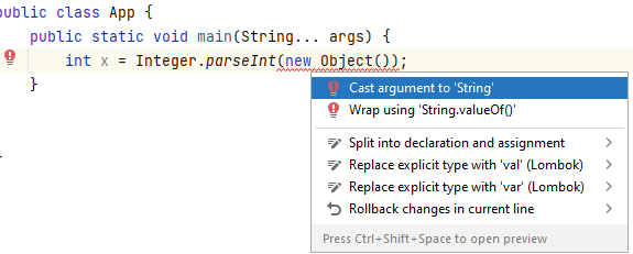 IntelliJ 快速修復錯誤,無需將游標放在突出顯示的區域下
