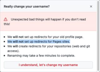 更改我的 GitHub 用戶名會使托管在 GitHub Pages 上的網站無法訪問嗎?
