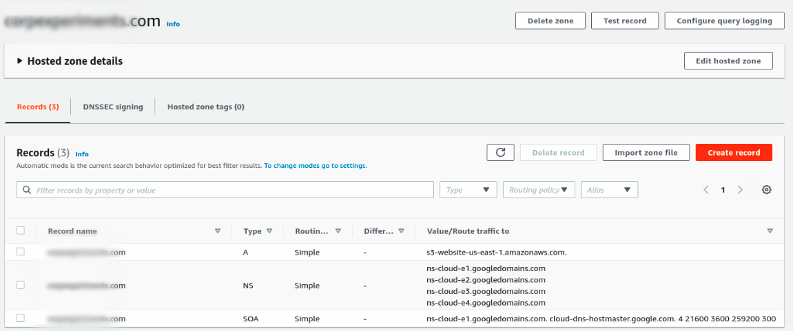 如何在 AWS Route 53 托管區域中使用 Google 名稱服務器