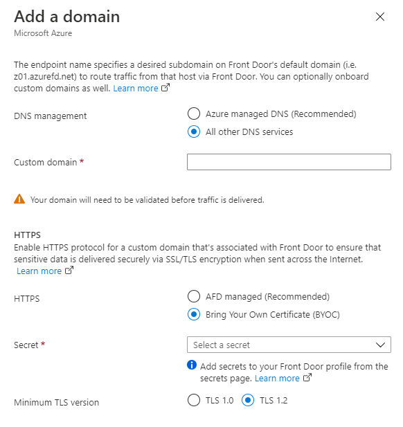 Azure 前門和自定義域