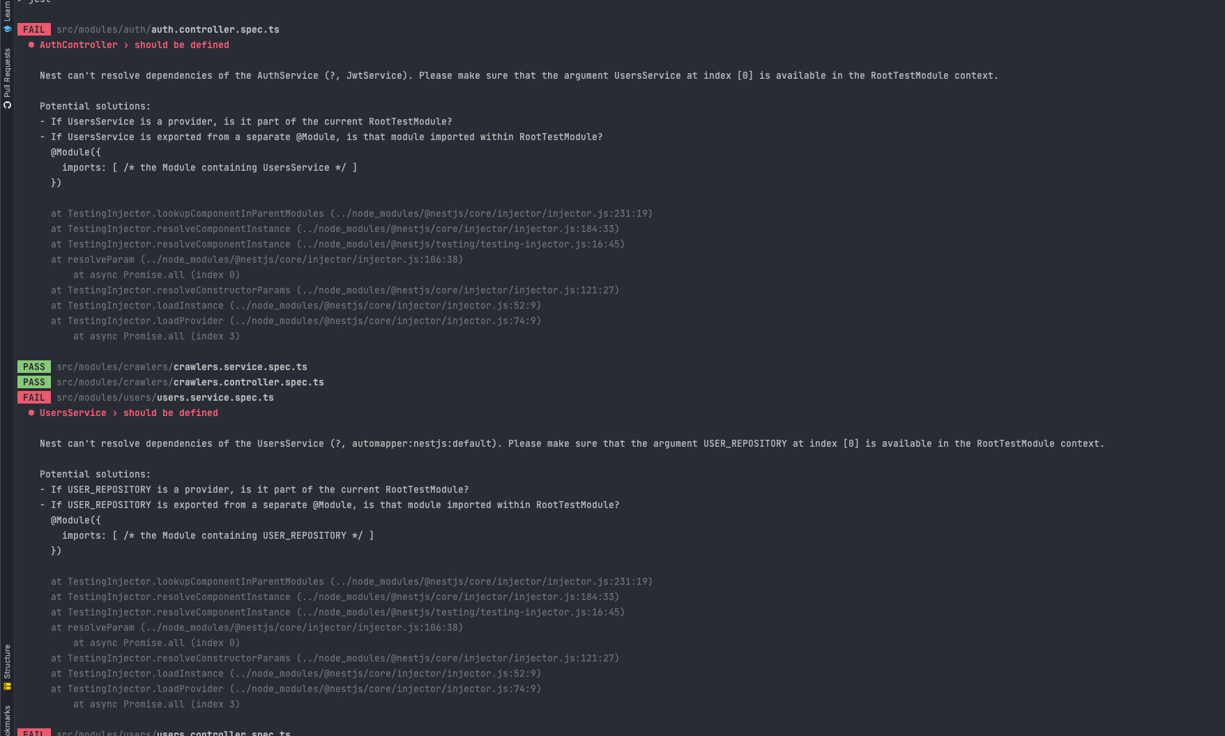Nest 無法決議 AuthService (?, JwtService) 的依賴關系