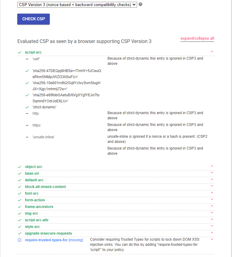 帶有哈希的 CSP script-src strict-dynamic 正在阻止主機域