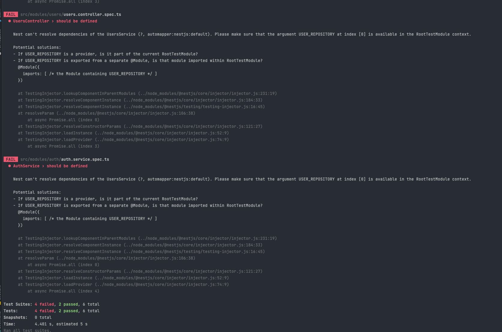 Nest 無法決議 AuthService (?, JwtService) 的依賴關系