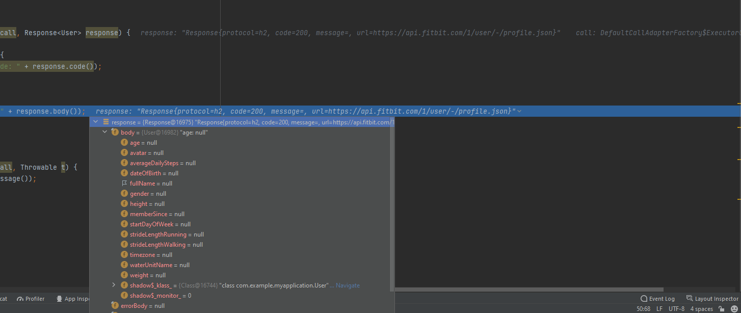 Retrofit Body 未顯示來自嵌套 JSON 的所需回應