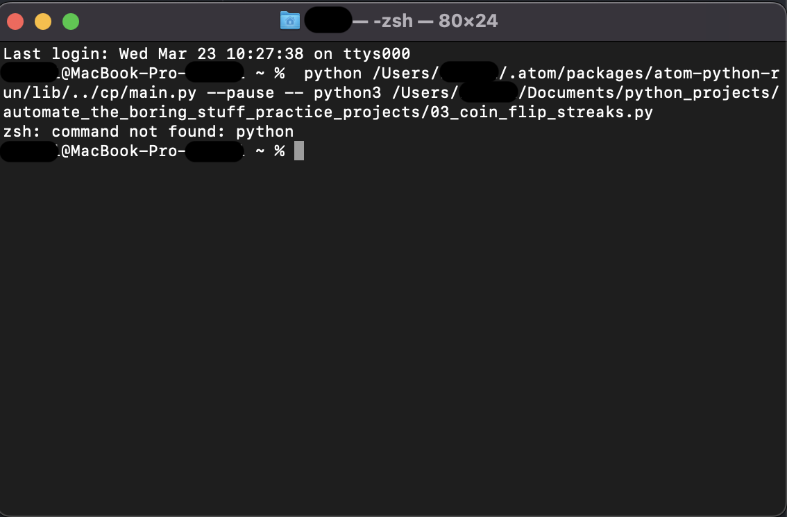 如何修復“zsh：找不到命令：python”錯誤？（macOS Monterey 12.3、python 3.10、Atom IDE、atom-python-run 0.9.7）