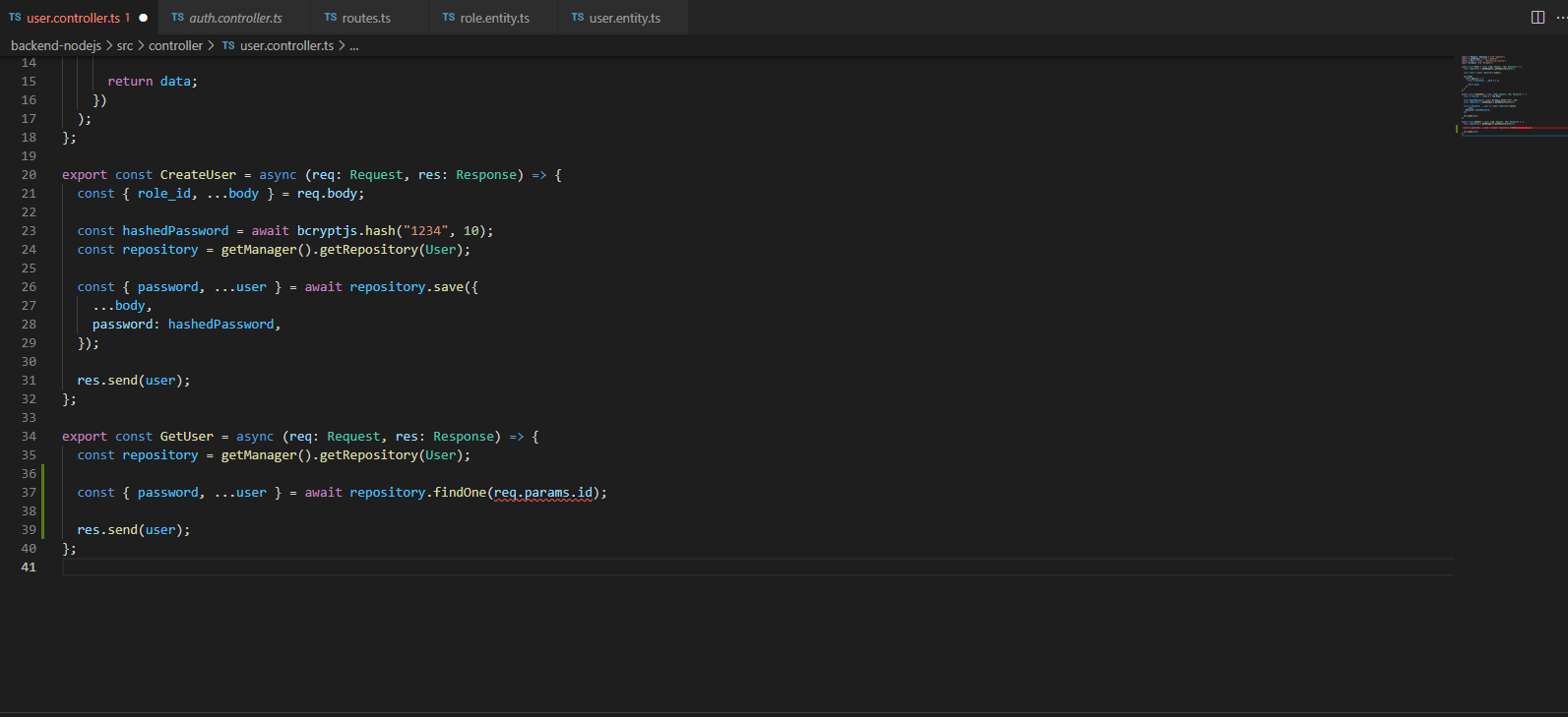 “string”型別與“FindOneOptions<User>”型別沒有共同的屬性