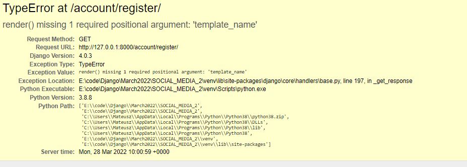 型別錯誤：render() 缺少 1 個必需的位置引數：'template_name'