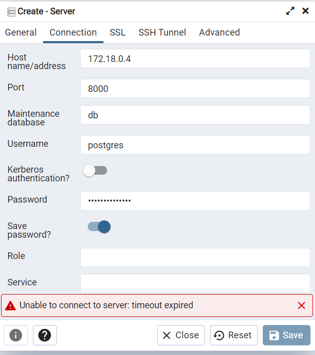 無法使用 pgadmin4 從 docker 連接到本地 postgres 資料庫
